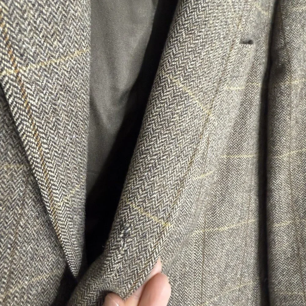 Vtg Brooks Brothers Plaid 38R Blazer Sport Coat Herringbone Camel Hair USA Union